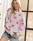 ADORA Heart Round Neck Drop Shoulder Sweater