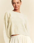 Davi & Dani Diamond Cable Pattern Drop Shoulder Sweater