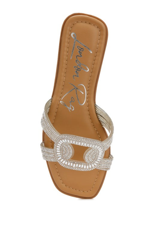 Minople Rhinestones Embellished Flat Sandals