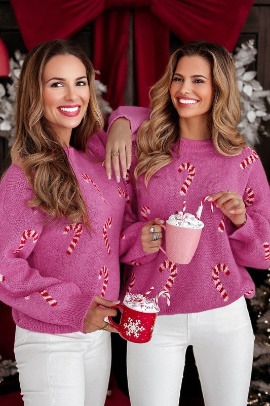 Christmas Candy Cane Drop Shoulder Sweater