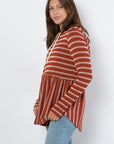 Be Stage Full Size Drawstring Striped Babydoll Hoodie