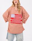 SAGE + FIG Full Size American Flag Patch Drop Shoulder T-Shirt