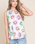 BOMBOM Smiley Face Round Neck Tank