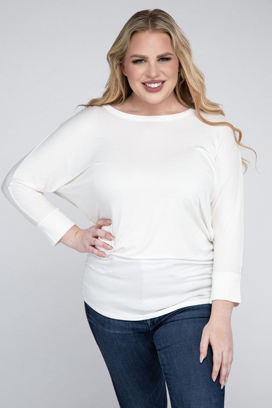 Zenana Plus Luxe Rayon Boat Neck 3/4 Sleeve Top