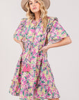 SAGE + FIG Floral Ruffle Short Sleeve Dress