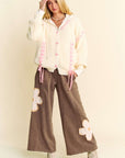 Davi & Dani Flower Patch Elastic Waist Wide Leg Pants