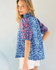 Hailey & Co Embroidered Puff Sleeve Printed Blouse