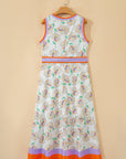 Floral Colorblock Trim Belted Sleeveless Maxi Dress