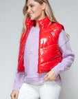 Snobbish Zip Up Turtleneck Shiny Quilted Vest