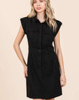 Mittoshop Cargo Pocket Half Button Mini Dress