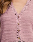 Annie Wear Crochet Trim Button Down Sweater Vest