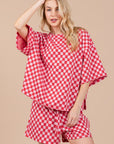 Ces Femme Checkered Round Neck Top and Shorts Set