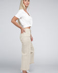 Zenana Acid Washed High Waist Frayed Hem Straight Pants