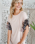 e Luna Striped Woven Floral Ruffle Top