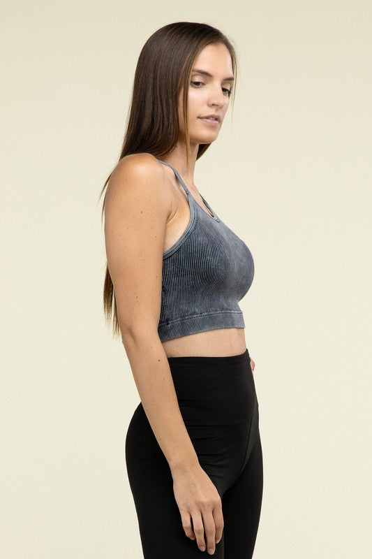 Zenana Washed Ribbed Seamless Cropped Cami Top