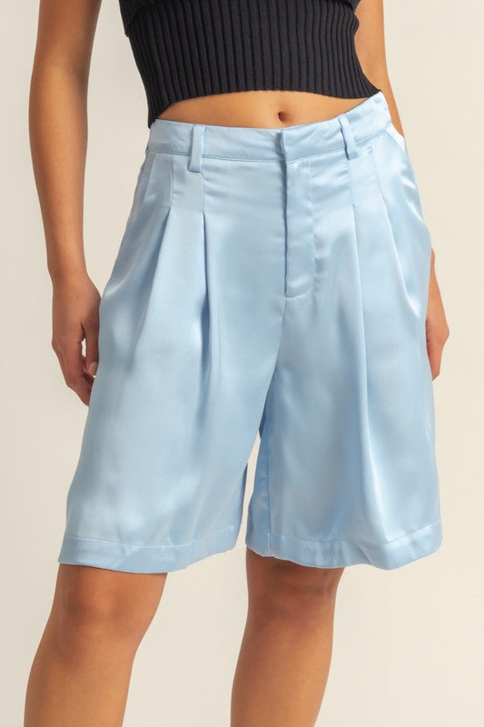 HYFVE High-Waist Pleated Satin Shorts