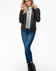 YMI Faux Layered Double-Zipper Jacket with Fuzzy Hood