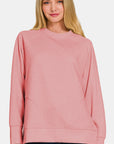 Zenana Scuba Round Neck Side Slit Sweatshirt