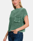 Zenana Washed Mock Neck Short Sleeve Cropped Sweater