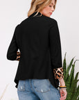 Celeste Full Size Rolled Leopard Cuff Open Front Blazer