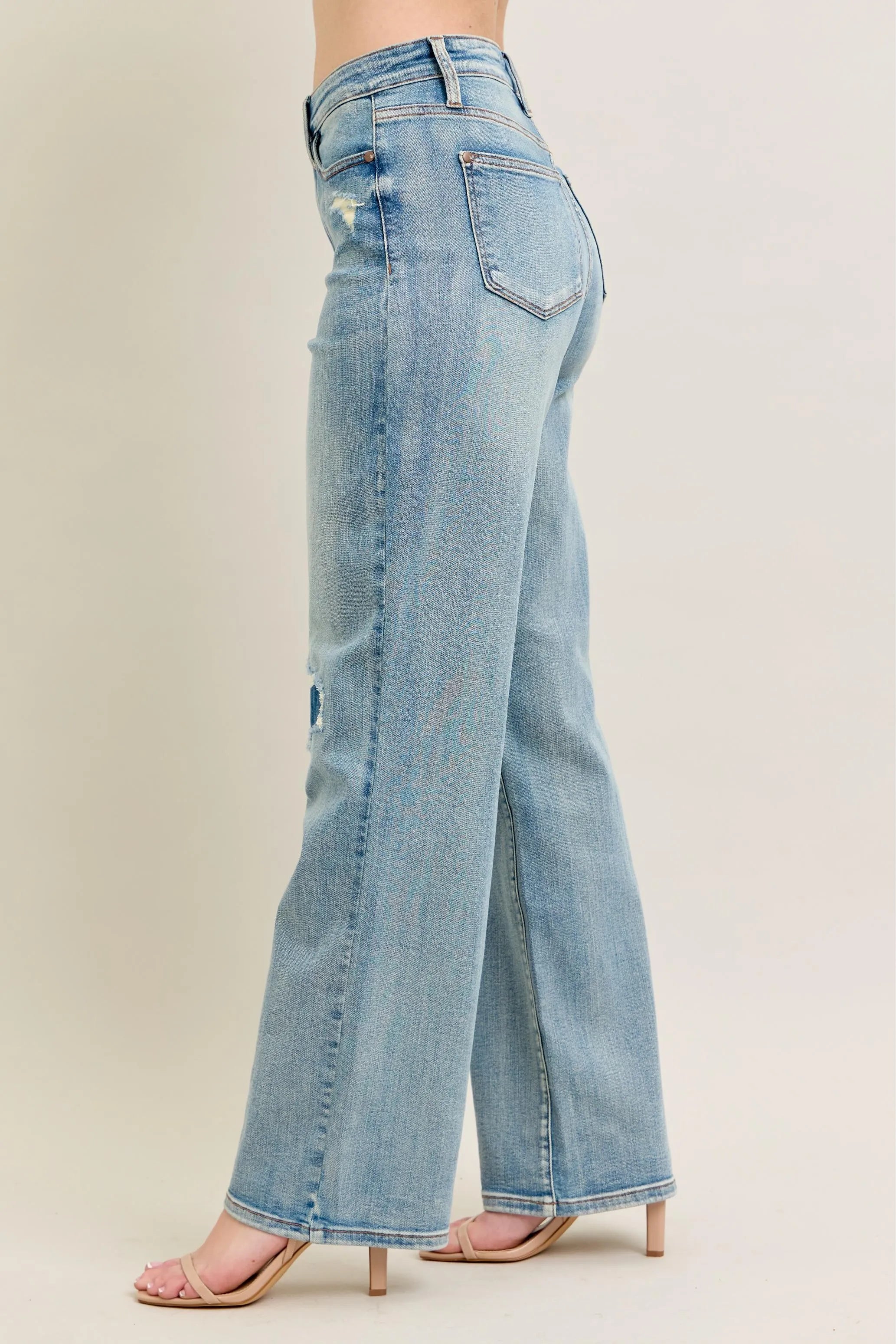 Judy Blue Full Size Hw Destroy & Knee Patch Straight Jeans Plus Size