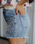 Western Embroidered Studded Denim Shorts
