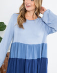 e Luna Color Block Ruffle Tiered Swing Top