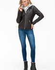 YMI Faux Layered Double-Zipper Jacket with Fuzzy Hood