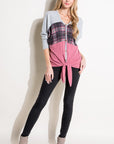 e Luna Solid Plaid Mixed Top