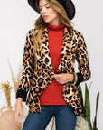 Celeste Full Size Leopard Open Front Long Sleeve Blazer