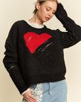 Davi & Dani Contrast Heart Dropped Shoulder Sweater