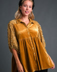 Umgee Sequin Detail Tiered Back Half Sleeve Shirt