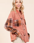 Mittoshop Button Down Contrast Plaid Patchwork Shacket