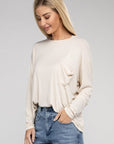 Zenana Washed Ribbed Dolman Sleeve Round Neck Top