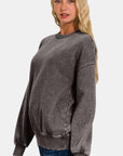 Zenana Full Size Acid Wash Fleece Long Sleeve Sweatshirt