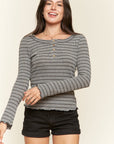 Jade By Jane Round Neck Striped Top