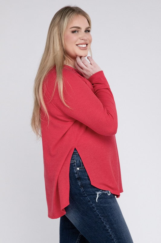 ZENANA Plus Melange Baby Waffle Long Sleeve Top