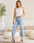 Sz 18W RFM Tummy Control High Waist Raw Hem Distressed Jeans