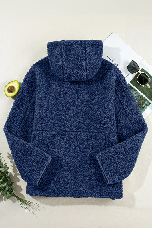 Fleece Zip-Up Drawstring Pocketed Hooded Jacket