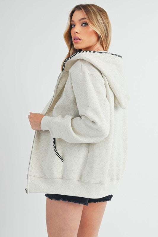 Aemi + Co Contrast Trim Zip Up Hoodie Jacket