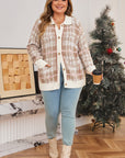 Plus Size Plaid Ribbed Trim Button Front Cardigan