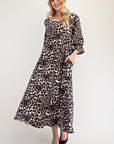 Celeste Full Size Leopard Round Neck Flounce Sleeve Dress