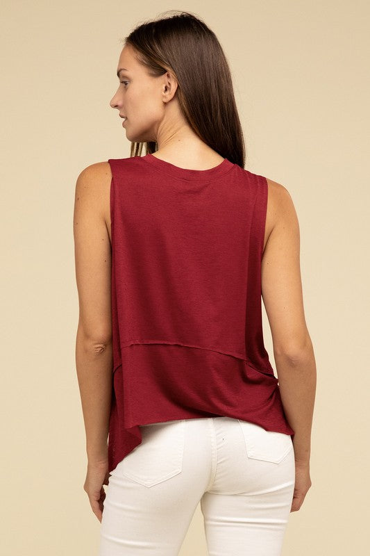 ZENANA Shark Bite Side Slit Short Sleeveless Top