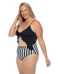 Black Striped Cutout One Piece Swimsuit