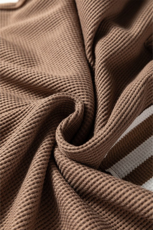 Stripe Patchwork Waffle Knit Buttoned Hoodie