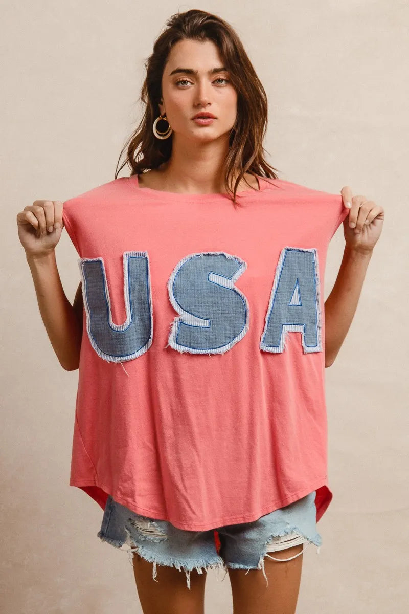 BiBi Washed Jersey With Usa Patched Raw Cut Edge Detail