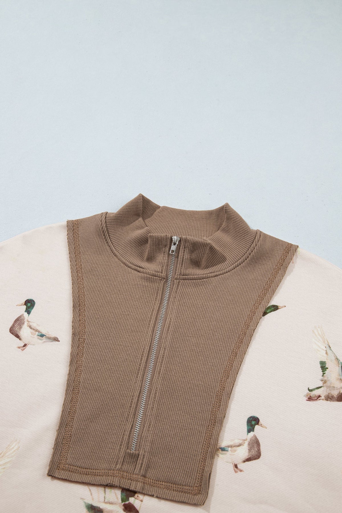 Mallard Duck Print Half-Zip Sweatshirt & Shorts Set