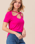 BiBi Cutout Asymmetrical Neck Short Sleeve T-Shirt