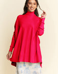 Davi & Dani High-Low Turtleneck Long Sleeve Knit Top