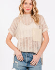 Ces Femme See Through Crochet Mock Neck Cover Up